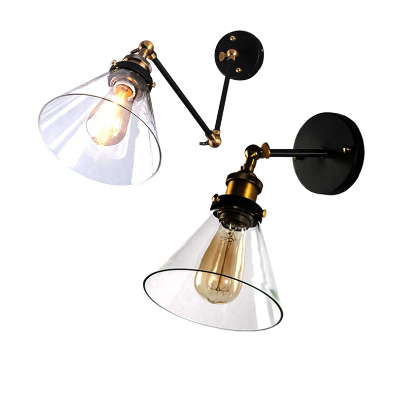 

Adjustable Long Swing Arm Wall Light Fixture Edison Bulb Retro Vintage Wall Lamps Glass Lampshade Loft Industrial Wall sconce