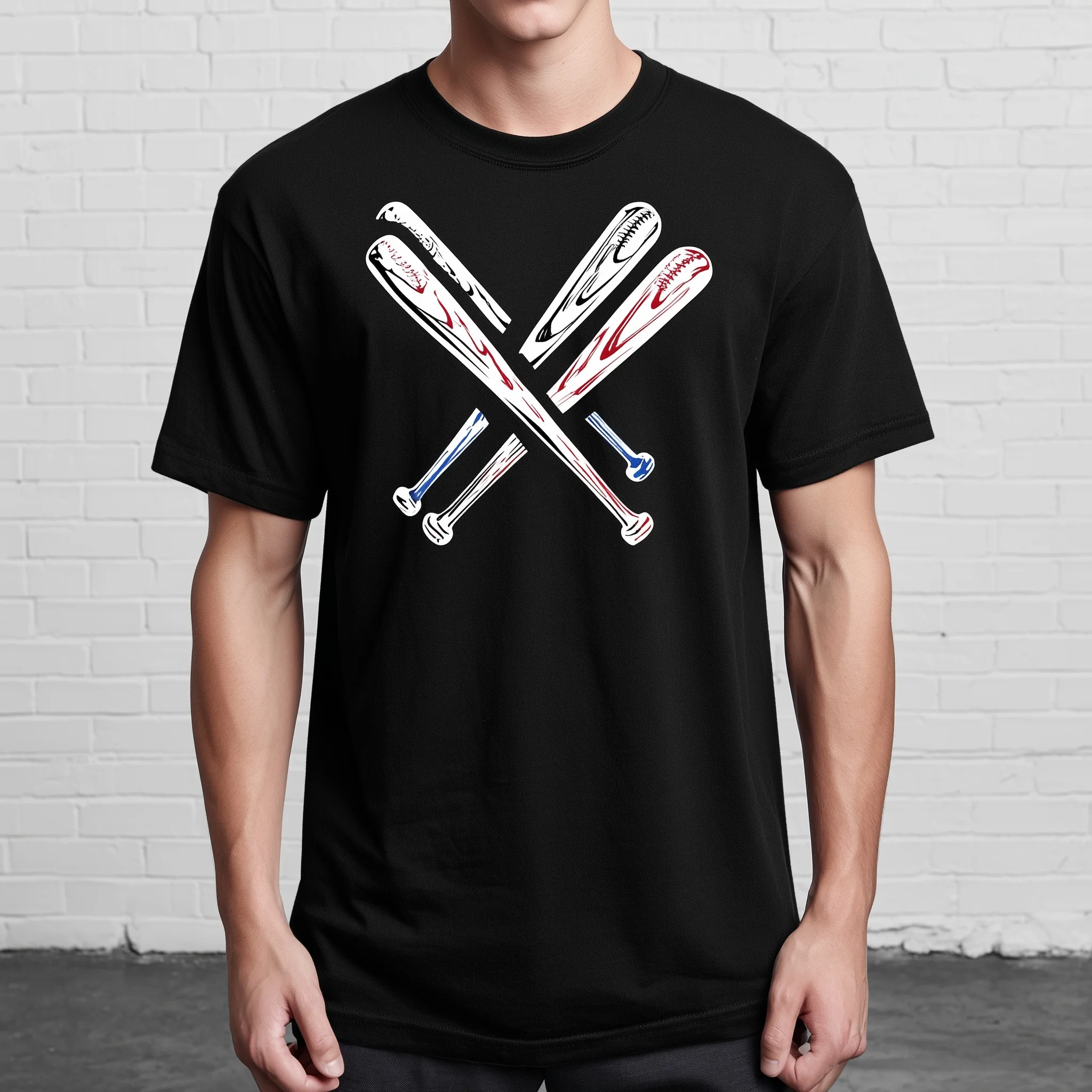 

Teevo Men's Short Sleeve T-Shirt Crossed Baseball Bats Graphic Print Casual Sports Tee for Outdoor Activities