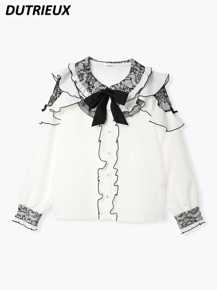 Japanese New Lolita Clothes Sweet Lace Ruffled Off-the-Shoulder Mine Long Sleeve Shirt Women Spring Summer New Blusas Femininas