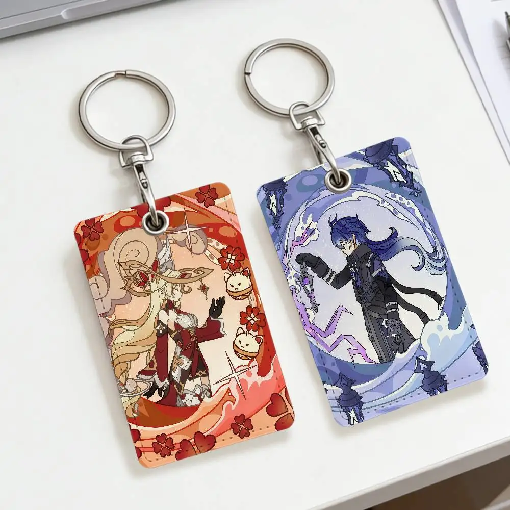 Genshin Impact Skirk Flins Bus House بطاقة الوصول الغطاء الواقي للمدرسة سلسلة مفاتيح مستطيلة من جلد البولي يوريثان معرف الأكثر مبيعًا #4