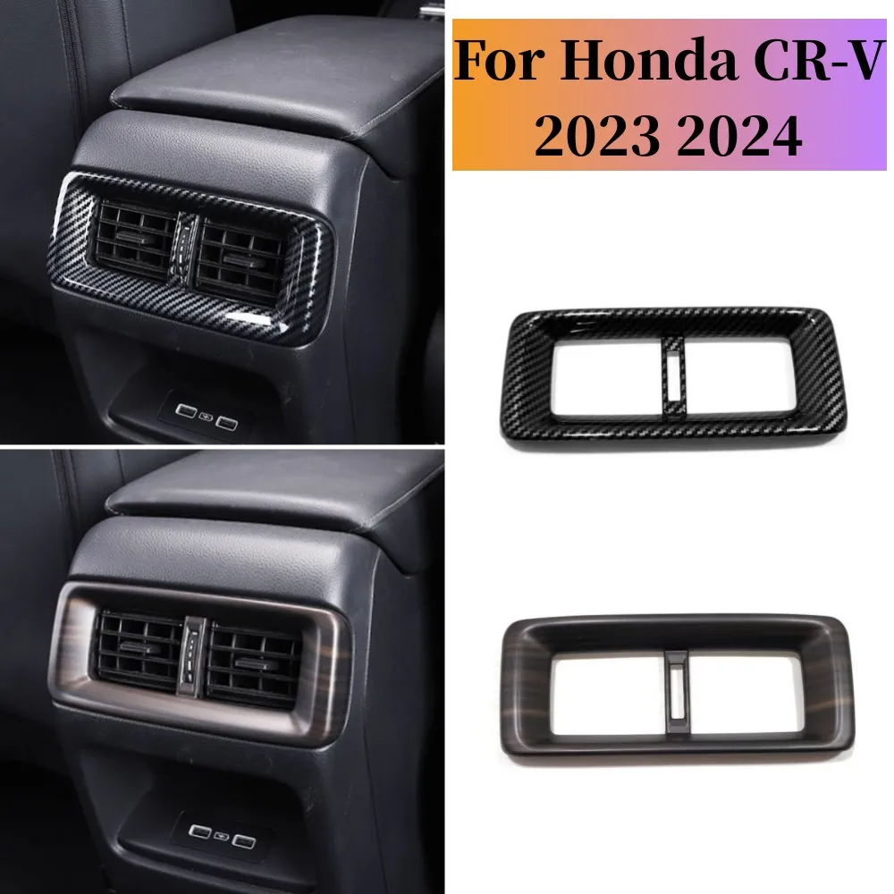 

For Honda CRV CR-V 2023 2024 ABS Carbon Fiber Wood grain Rear Row Air Condition Outlet Vent Frame Cover Trims Car Accessories