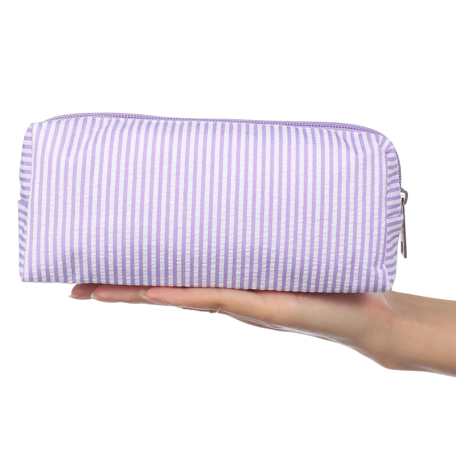 

Colorful Striped Pencil Case Spacious Compartment Zipper Closure Ideal for School Office Stationery Storage Travel Makeup