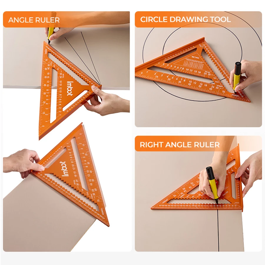 IMBOT Liga de Alumínio Escala Dupla Triângulo Régua Ângulo Régua Carpinteiro Triângulo Quadrado Rafter Ferramenta Ferramenta de Mensagem para Carpintaria