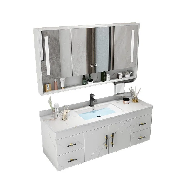 Light luxury solid wood bathroom cabinet combination floor-to-ceiling hand wash basin smart wash table