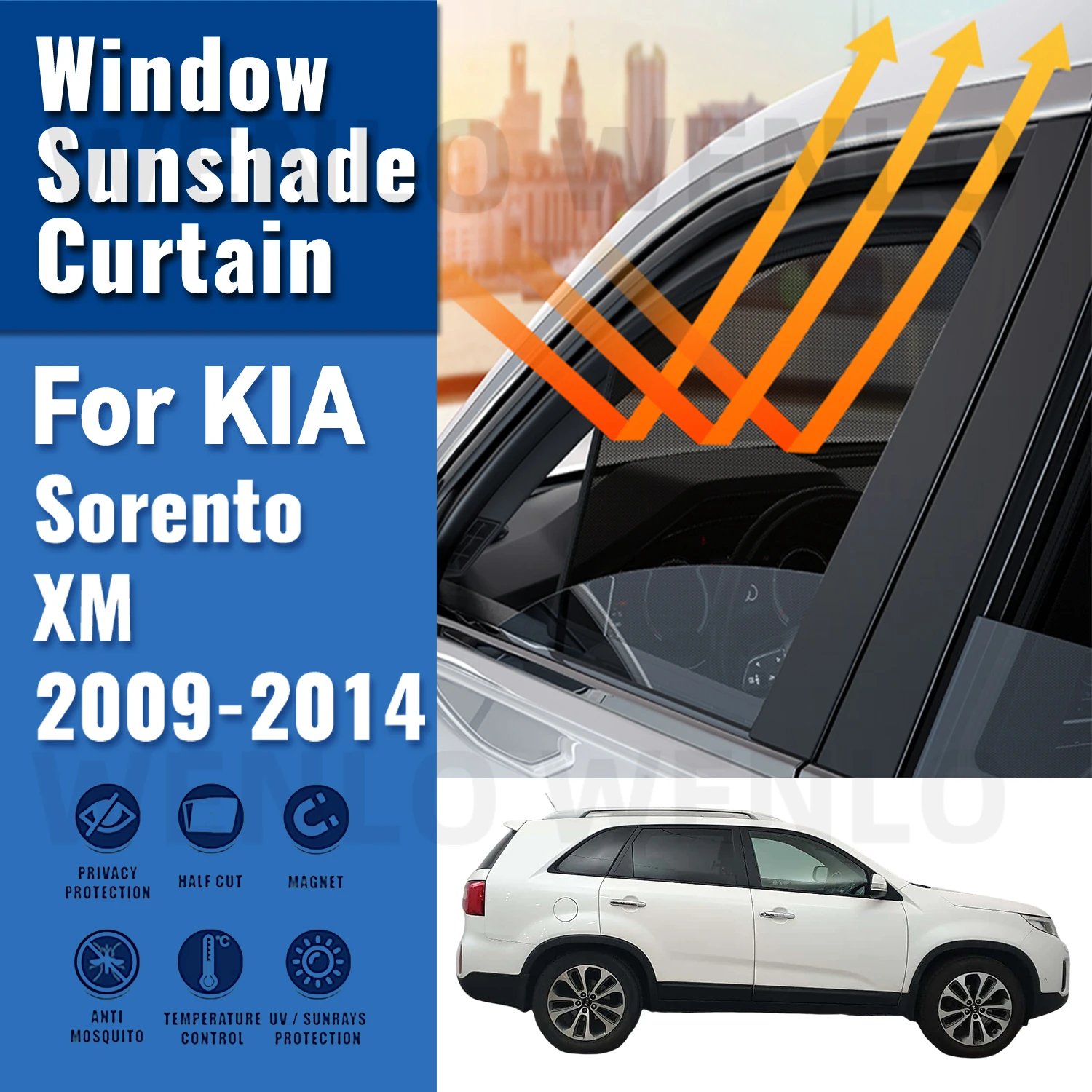 

For KIA Sorento XM 2009 2010 2011 2012 2013 2014 Car Sunshade Magnetic Front Windshield Curtain Rear Side Window Sun Shade Visor