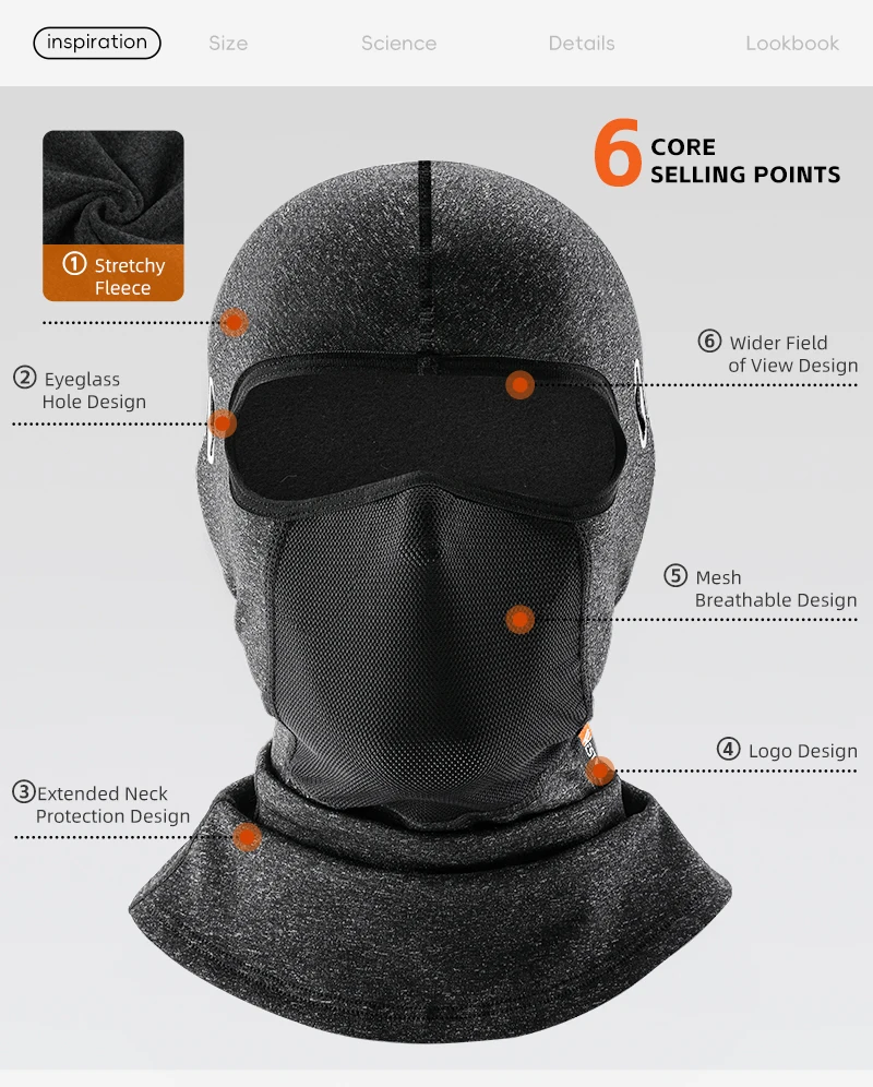 WEST BIKING Thermo-Balaclava Winddichte Gesichtsmaske mit Netzbelüftung Ski Motorrad Fleece Nackenwärmer Helmkompatibel – Detail 2