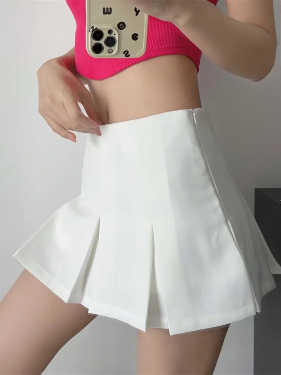 American Retro  Skirt Pants Low Waist Wide Pleat School Sle Visual Lengthening Legs ort Skirt for Young Women