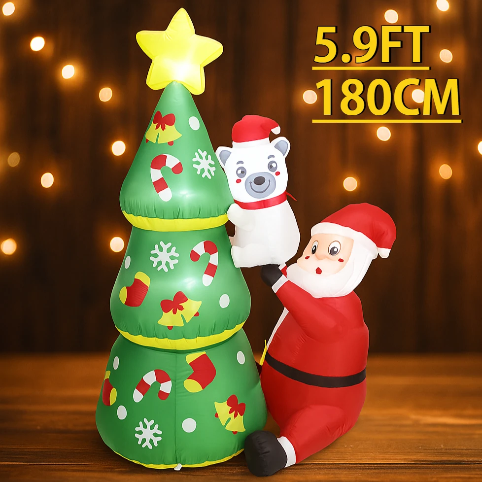 

5,9 футов Рождественская надувная игрушка для украшения двора Санта-Полярный медведь Набор деревьев Домашний сад Орнамент Подарок Праздничные поставки Светодиодный рождественский декор