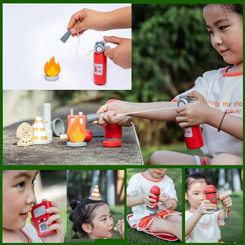 New Wood Fireman Kits Boy Infant Toys Role Play Games Pretend To Play House Game Tools Montessori Educational Toys For Children