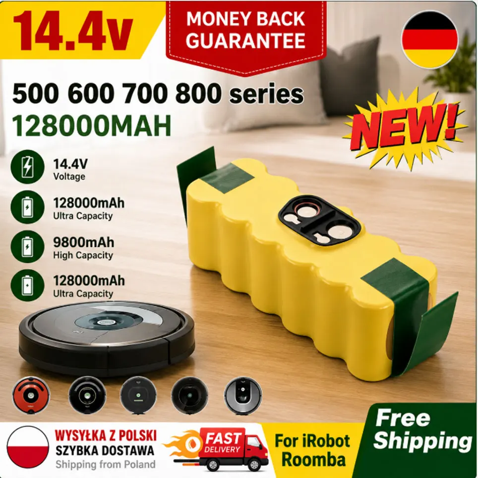 Batterie pour iRobot Roomba 12800mAh 14.4V Batterie pour iRobot Roomba séries 500 600 700 800 900 14.4 V 620 650 770 780 580