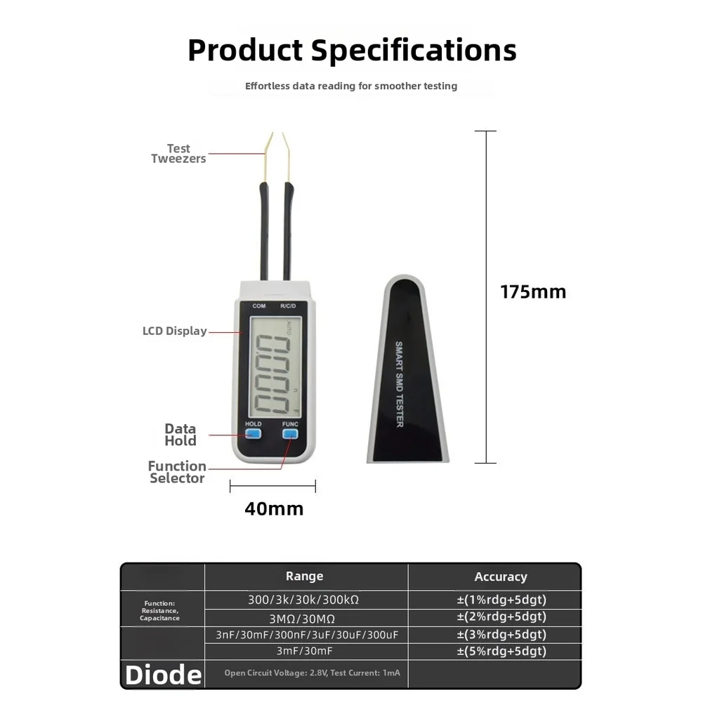 Advanced for SMD Component Tester for Fast Identification of For Diodes Capacitors and Resistors with Data Hold