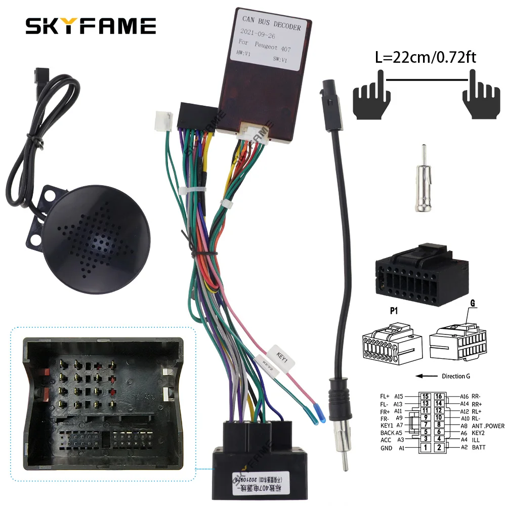 SKYFAME سيارة 16pin الأسلاك تسخير محول Canbus صندوق فك أندرويد راديو كابل الطاقة لبيجو 407 G-RZ-PSA67 PA12.20