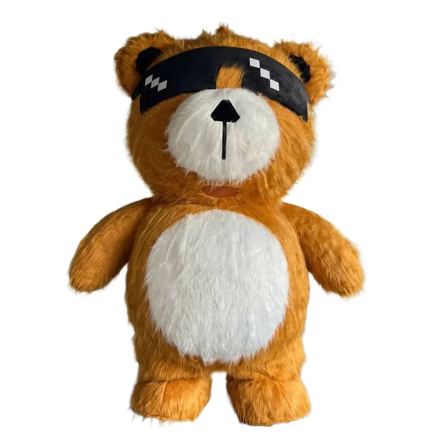 Giant Inflatable Sunglasses Bear Mascot Costume Furry Blow Up Suits for Entertainment Halloween Christmas Party Props