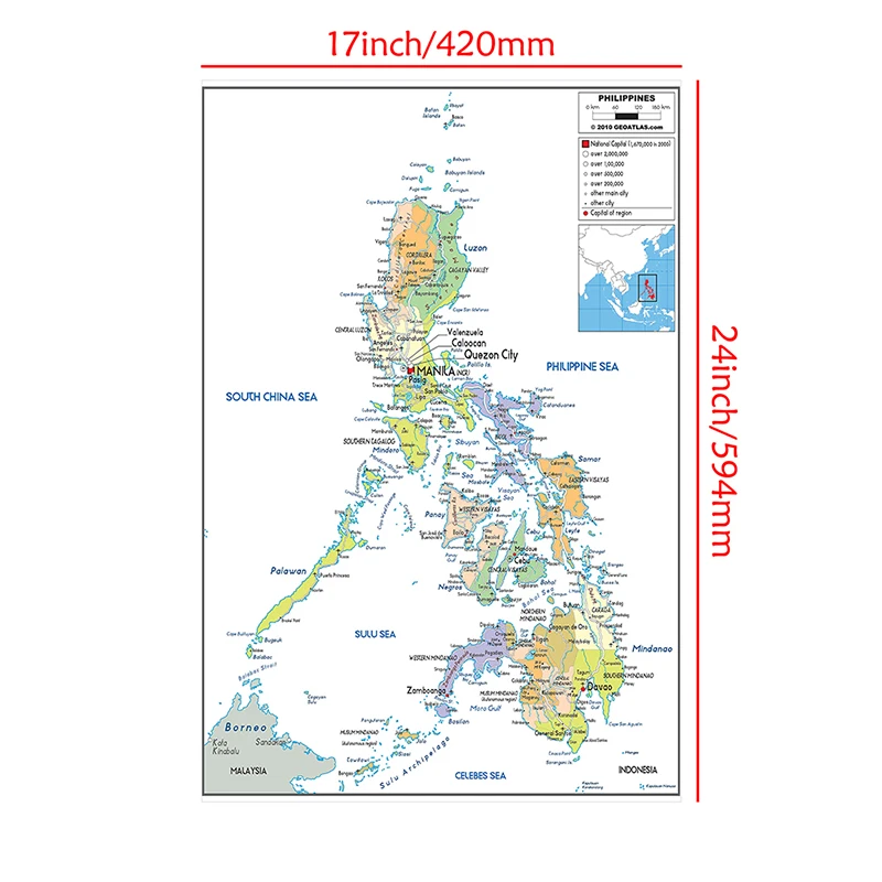 42 * 59 cm Mapa administracyjna Filipiny Dekoracyjne obrazy na płótnie bez ramki Plakat i druk Dekoracja domu w salonie