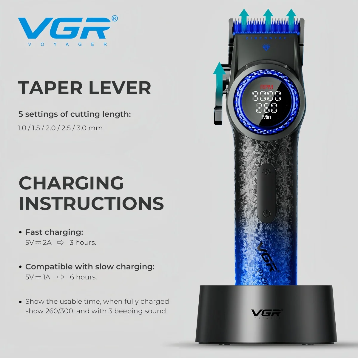 VGR Hair Clipper Electric Trimmer 9000 RPM Hair Cutting Machine