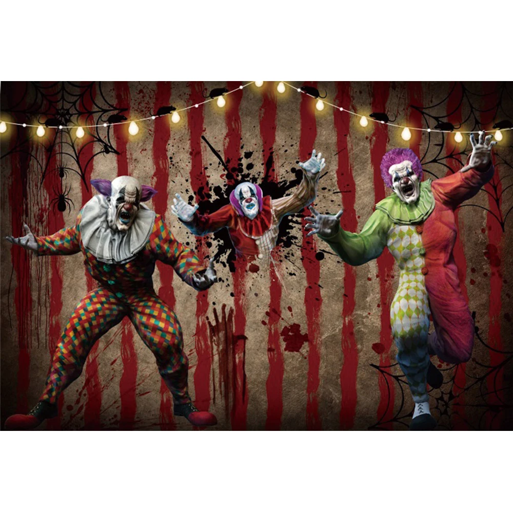 Laeacco Halloween Evil Clown Backdrop Horror Scary Circus Carnival Kids Birthday Trick Or Treat Birthday Photography Background