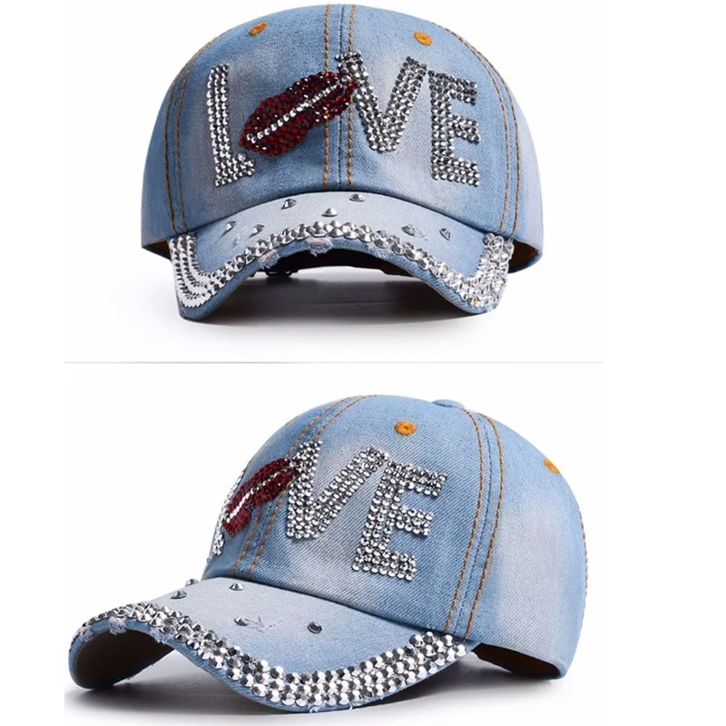 Vintage Denim Baseball Cap with Shining Letters or Animal Designs for Casual Wear for Women