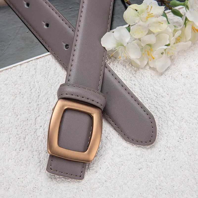 2023 New Women's Thin Belt Square Smooth Buckle Luxury Belt Simple Matching Jeans Suit Dress Designer Leather Black Belt