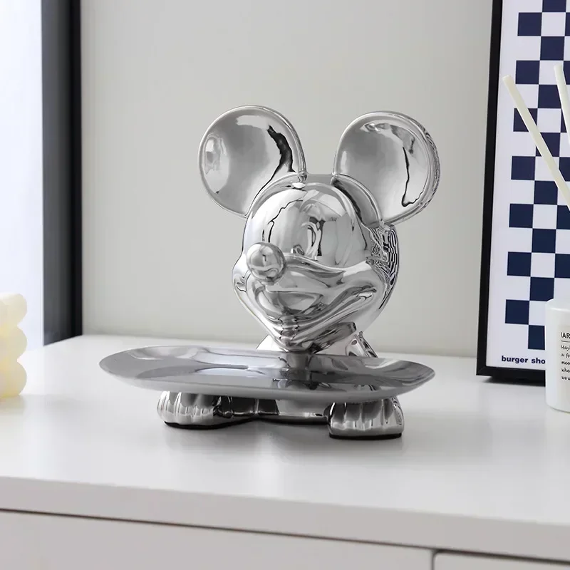 Disney Mickey Mouse Tray Cute Tv Cabinet Luxury Cartoon Ornaments Home Entrance Key Storage Electroplating Decoration Gifts