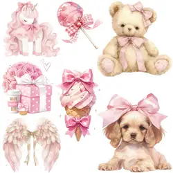 Cartoon Pink Bear/ Dog Heat Transfer For clothes DIY A-Level Washable T-shirt Iron-on Thermal Sticker Cute Lady Patches Applique