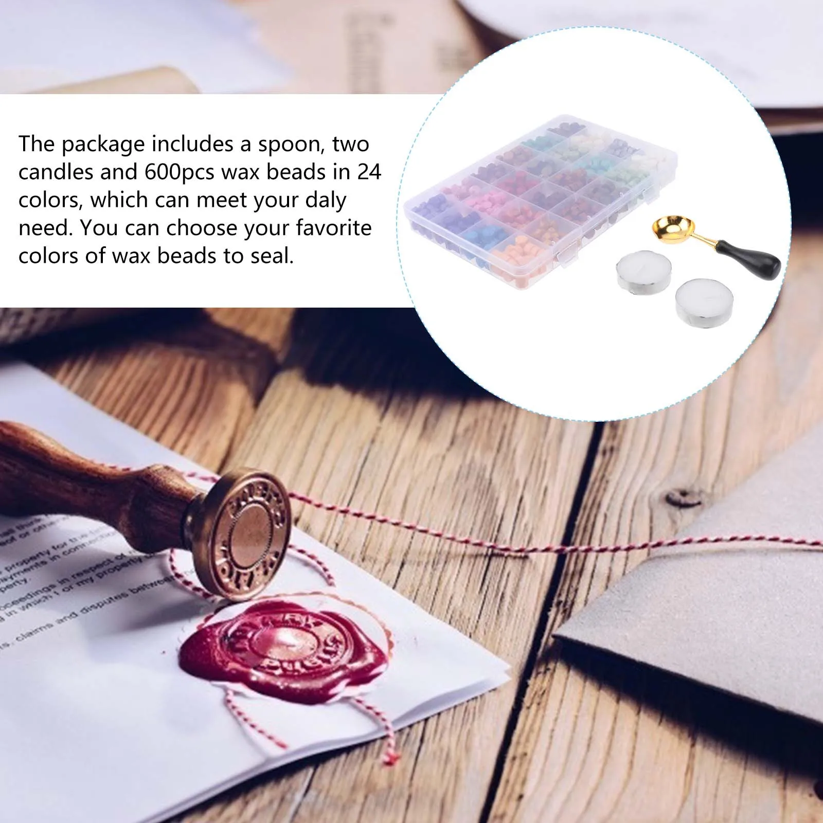 

600Pcs Wax Seal Beads Retro Vintage Octagon Sealing Wax Tablet Colors Spoon Two Candles for Envelopes Invitations Wedding Cards