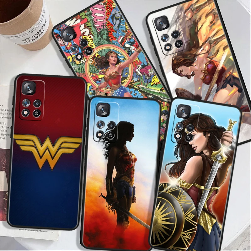 W-wonders Woman Cute For Xiaomi Redmi Note 13 12 11T 11E 11S 10T 10S Turbo Pro Plus Max Lite Black Soft Phone Case