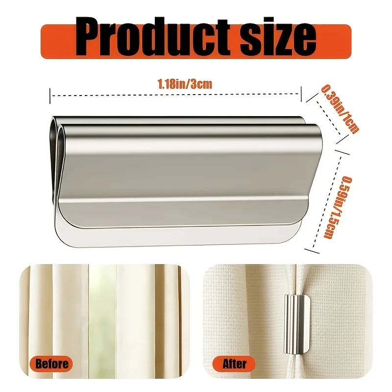 2sets Metal Curtain Clip No Drill No Adhesive Easy Install Sturdy Durable Home Curtain Holder