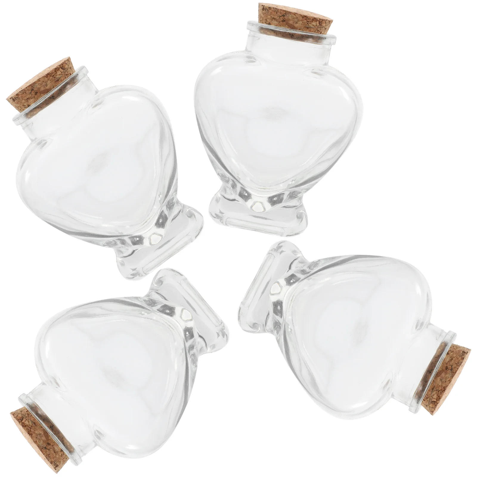 4 Pcs 160ml Heart Shape Wish Bottles Glass Jars Wooden Honeymoon Souvenirs Romantic Decorative Craft Storage