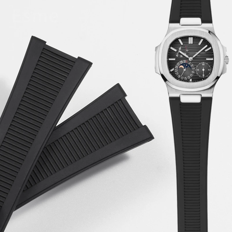 For Patek Philippe Nautilus Watch Strap 5711/5712/5726 Special Concave Interface Waterproof Silicone Watch Accessories 25x13mm