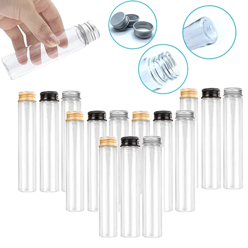 10Pcs 50-110ml Clear Plastic Test Tube Bottles w/ Aluminum Screw Caps DIY Decor Containers For Dried Flower Candy Spices Storage