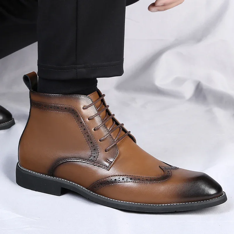 2024 leather luxury footwear designer formal Blok dress winter business men's shoes fashion Chelsea casual ankle boots