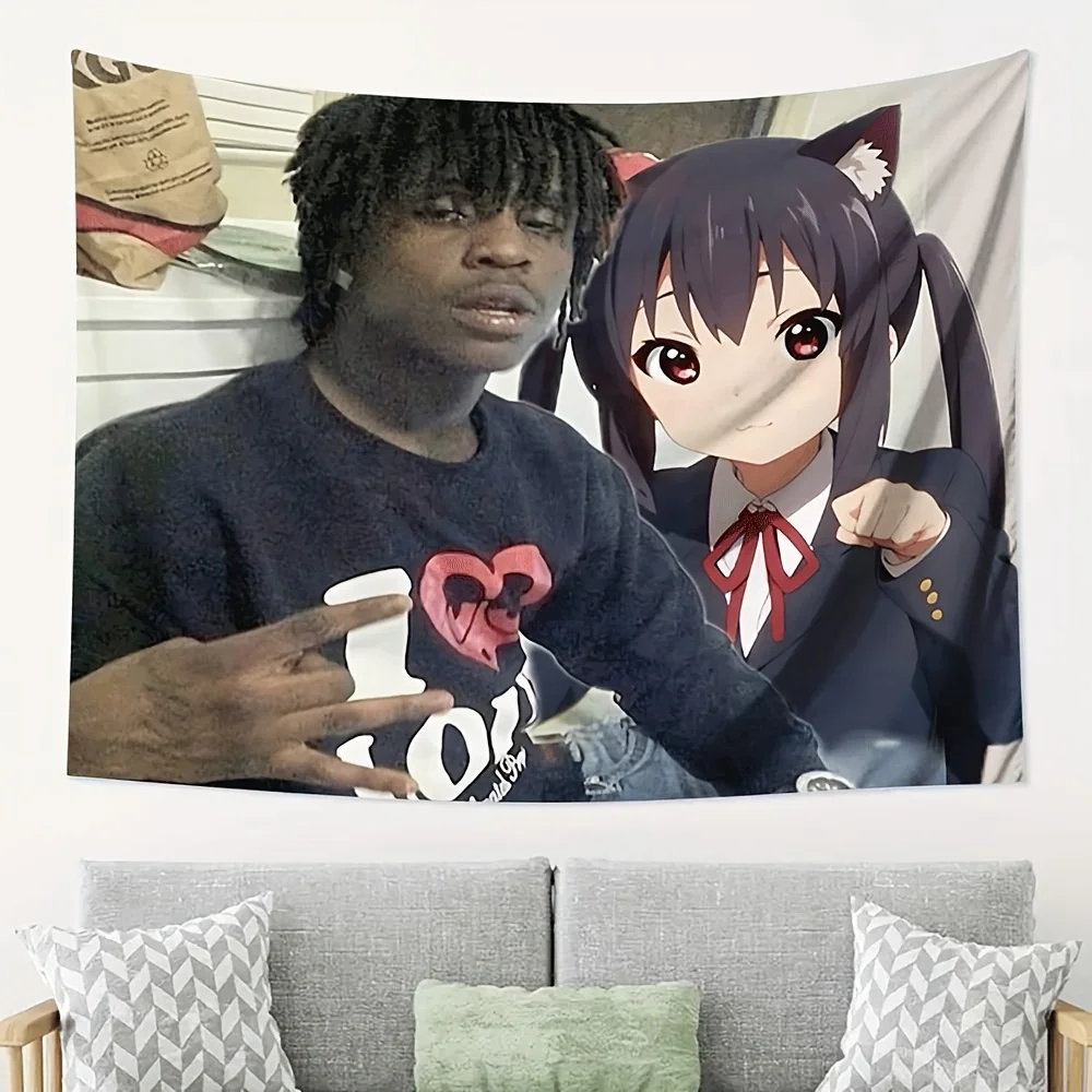 1pc Chief Keef Anime Cat Girl Tapestry, Meme Collage Wall Hanging, Polyester 2D Print, Funny Room Decor for Bedroom, Gift