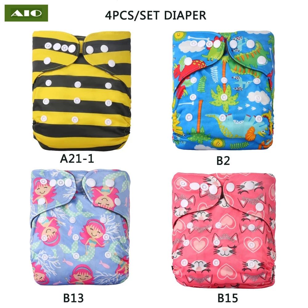 4pcs/set Washable Baby Diaper Bamboo Charcoal Reusable Adjustable Diapers Cloth Nappy Cover Eco-Friendly Fit 3-15kg Baby