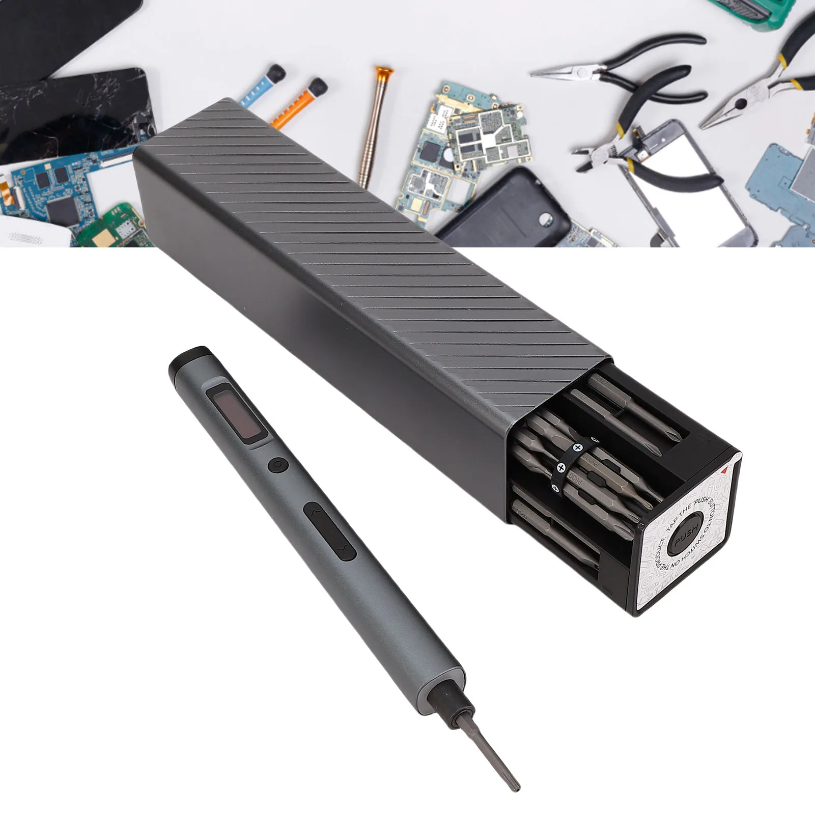 Accuschroevendraaierset Roterende opbergbak 4 slimme LED-verlichting Schroevendraaierbitgereedschapsset Digitaal display voor het aanscherpen van onderdelen