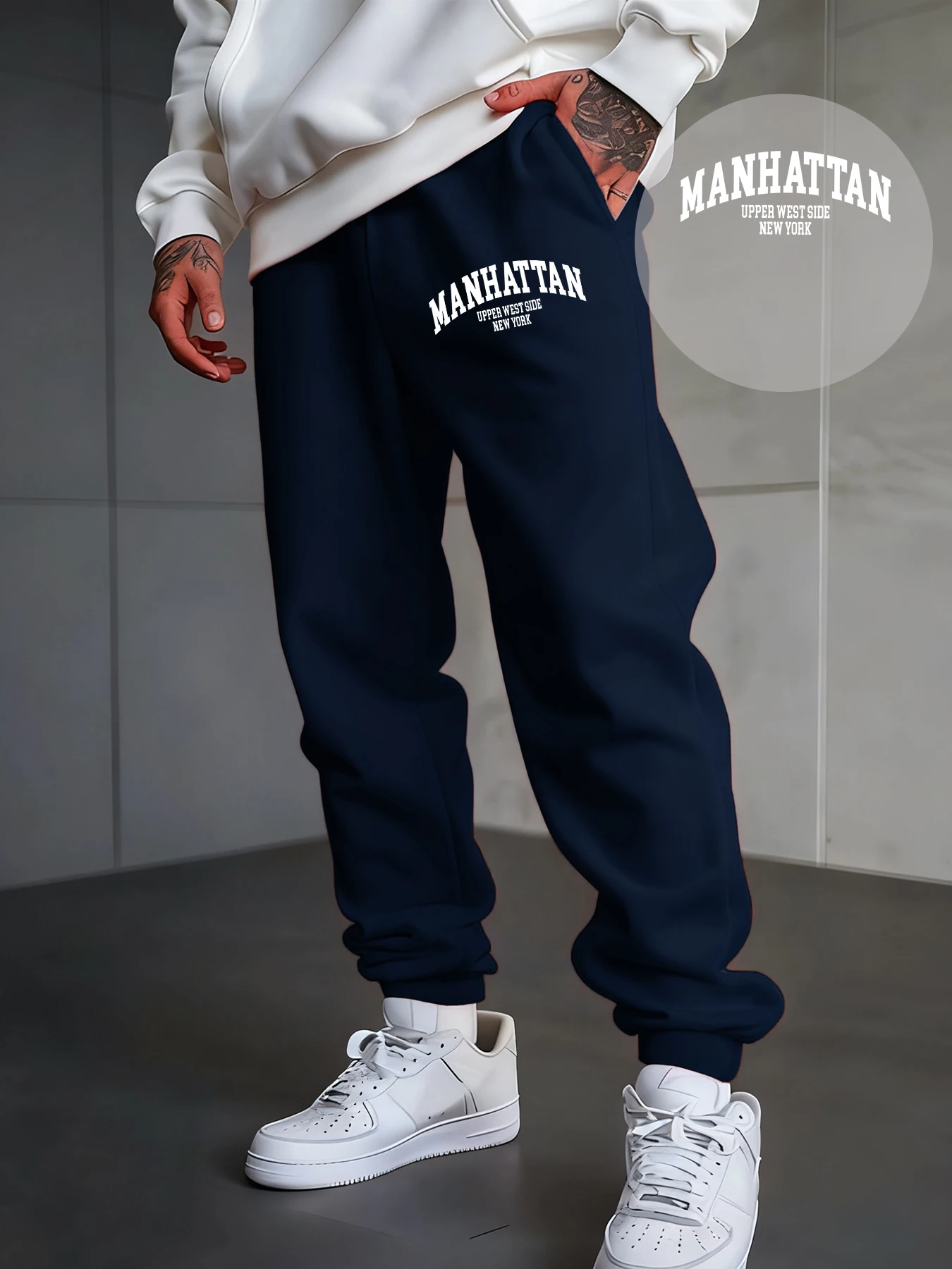 

Manhattan Upper West Side New York Print Men Sweatpants Street Soft Pant Pocket Drawstring Sweatpant Autumn Fleece Jogging Pants