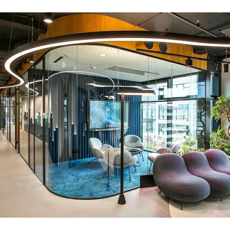Custom.OEM ODM زجاج منحني مكتب التقسيم جدار عازل للصوت تصميم الفضاء الحديث لوحة قابلة للتخصيص