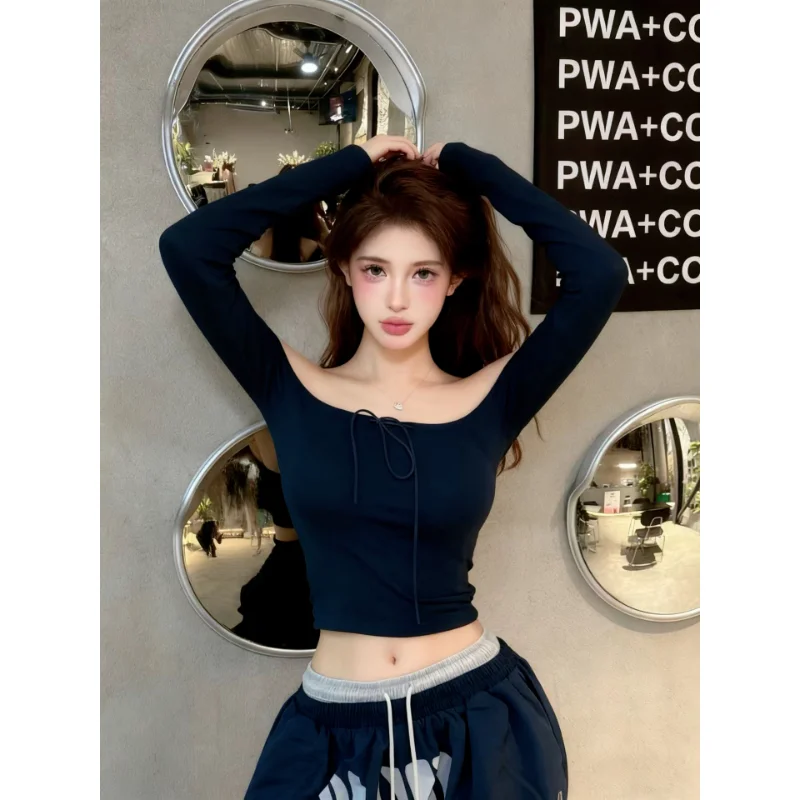 

Женская облегающая футболка с длинным рукавом и открытыми плечами для джазовых танцев, повседневная одежда из полиэстера, стандартный крой