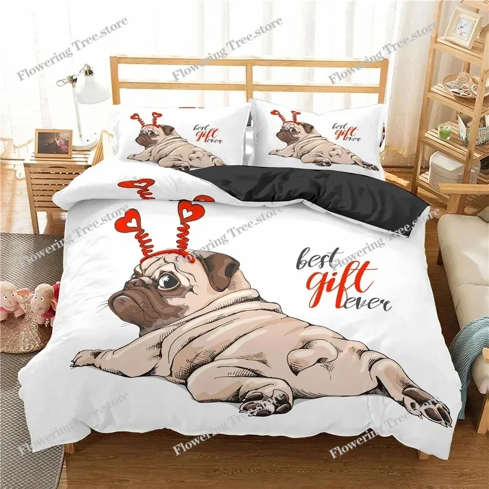 Cute Animal Bedding Set Cartoon Pug Dog Duvet Cover Sets Kids Comforter Cover Queen King Twin Single Size Polyester Quilt Cover0 2
