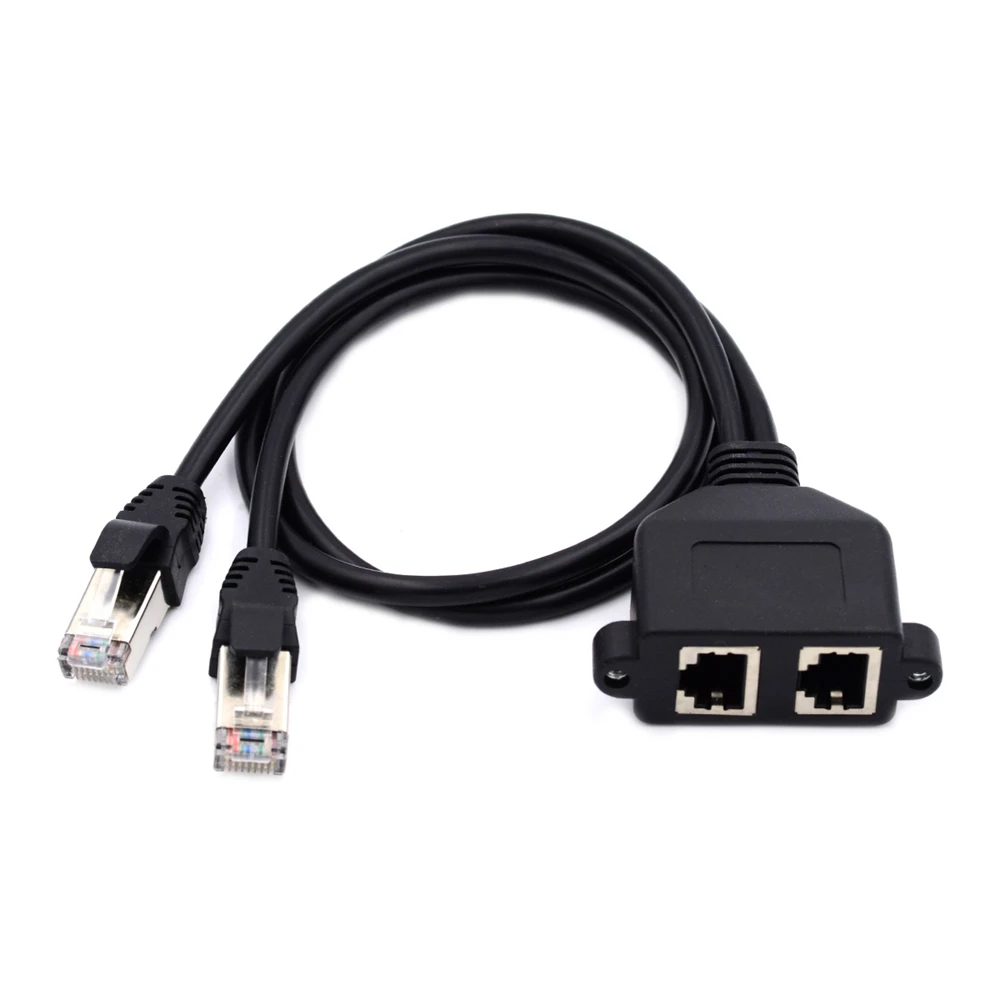 

8P8C FTP STP with Panel Mount Holes Dual Ports UTP Cat6 Male to Female Lan Ethernet Network Extension Cable