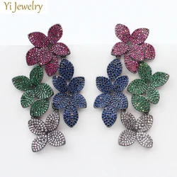 Leaf Earrings for Women Luxury Jewelry dinner Party zircon Leaf Flower plant Dangle Earrings big large Female Gift
