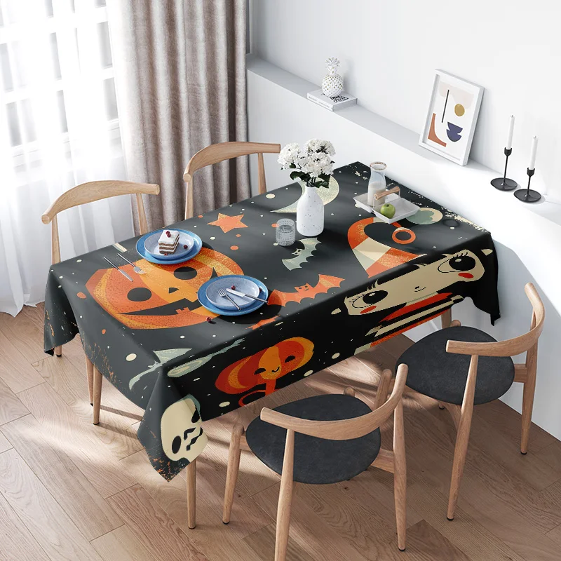 

Halloween Tablecloth Autumn Pumpkin Skull Vintage Decor Round Dining Linens for Kitchen Party Supplies Decoration 3D Printing Fo
