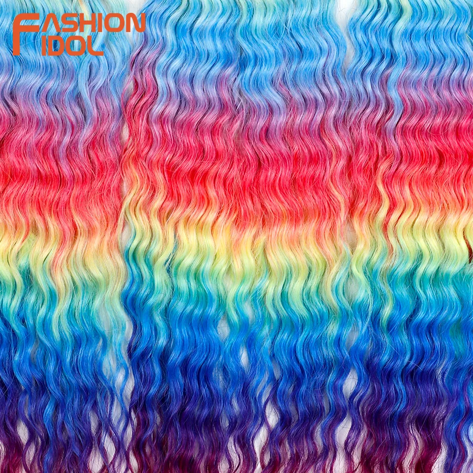 FASHION IDOL 300g 22 pulgadas cabello rizado Ariel, cabello crochet Water Wave Twist sintético, color arcoíris ombre, extensiones para trenzar 5