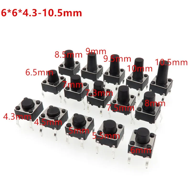 200pcs vertical 6*6*19MM Push Button Switch Tactile Tact Switches microswitch 4pin copper feet black