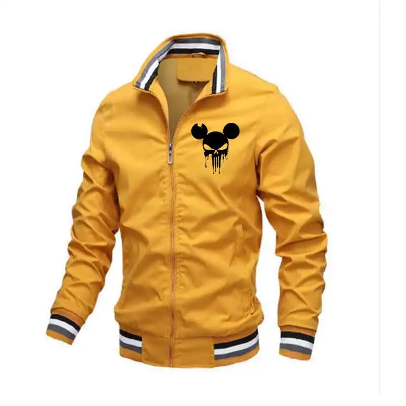 ربيع الخريف الرجال مخطط طوق سترة الذكور الأسود موضة طباعة ملابس رياضية غير رسمية في الهواء الطلق معطف نحيف سستة كاملة #5