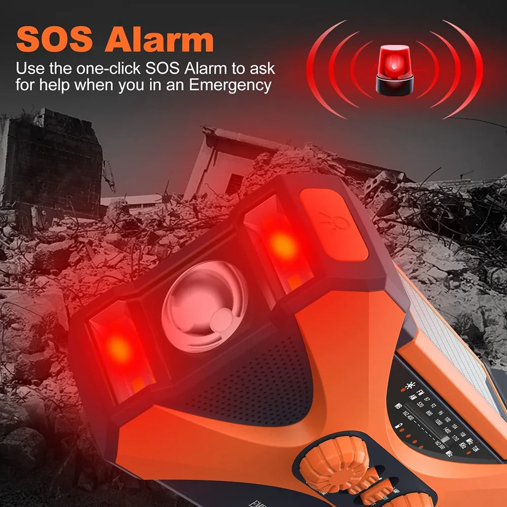 DT75BG 10000MAh Emergency Radio, Solar Hand Crank Radio, Portable Radio with Phone Charger, LED Flashlight Orange