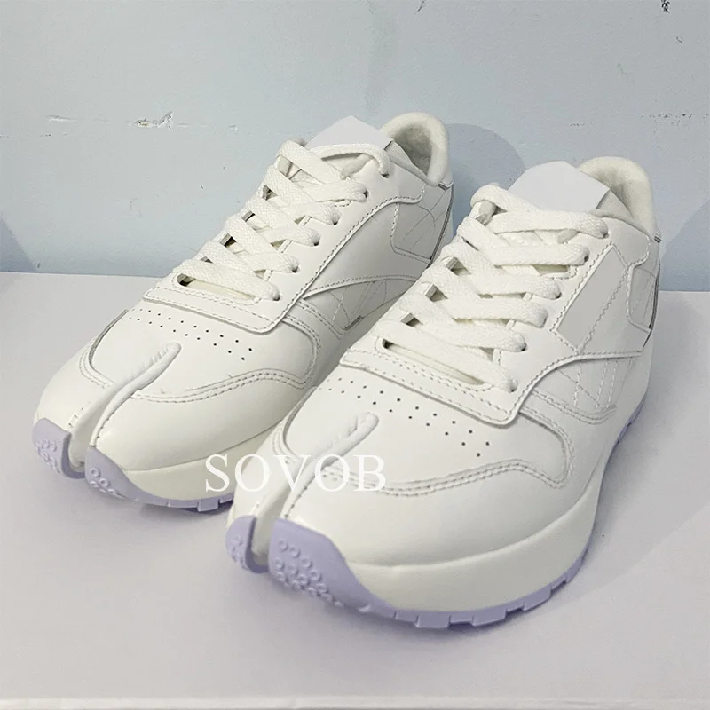 Spring Autumn Genuine Leather Breathable Split Toe Casual Shoes Thick Sole Lace Sneakers Everyday Versatile Walking Shoes Unisex