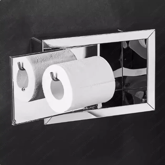 Embedded Concealed Toilet Tissue Box, 304 Stainless Steel In-Wall Single Roll Paper Storage Rack