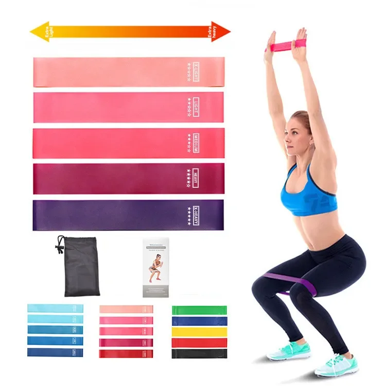 Bandas de resistencia de 5 niveles diferentes, 5 uds., Yoga, deporte, ejercicio, bandas elásticas para Fitness, entrenamiento, Pilates, accesorios de gimnasio de goma para el hogar