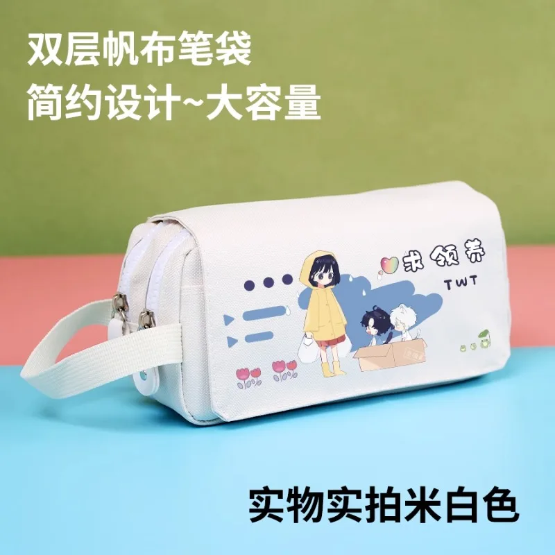 Anime Link Click Cos Qiao Ling Lu Guang Cheng Xiaoshi Etc. Unisex Simple Cartoon Printed Canvas Portable Pencil Bag Gift
