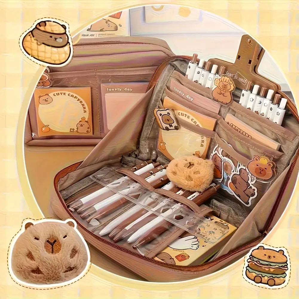 Picture 3: 53pcs Capybara Themed Stationery Set | Includes Plush Toy, Stickers, and Accessories